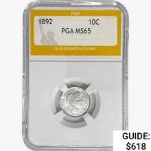 1892 Barber Dime PGA MS65