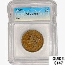 1837 Coronet Head Large Cent ICG VF25 N-4