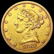 1882 $5 Gold Half Eagle CLOSELY UNCIRCULATED