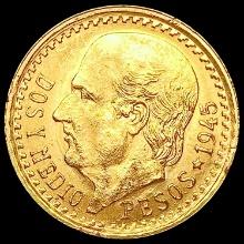 1945 Mexico 2.5 Pesos 0.0603oz Gold UNCIRCULATED