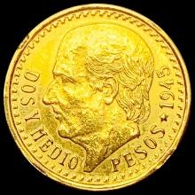 1945 Mexico 2.5 Pesos 0.0603oz Gold UNCIRCULATED