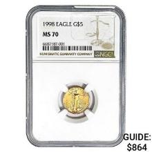 1998 $5 1/10oz. American Gold Eagle NGC MS70