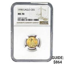 1998 $5 1/10oz. American Gold Eagle NGC MS70