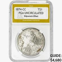 1874-CC Silver Trade Dollar PGA UNC  Shipwreck Eff