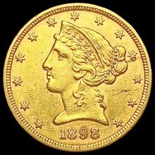 1898 $5 Gold Half Eagle CLOSELY UNCIRCULATED