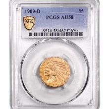 1909-D $5 Gold Half Eagle PCGS AU58