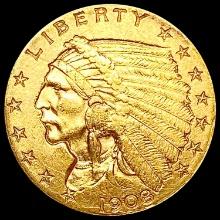 1908 $2.50 Gold Quarter Eagle NEARLY UNCIRCULATED