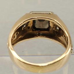 14K Yellow Gold Green Topaz And Diamond Ring