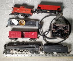 American Flyer 322 Model Railroad S Gauge Engine, Tender, Caboose, 3 Cars and Transformer