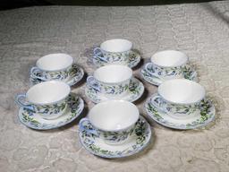 7 Shelley Bone China Oleander Shape Harebell Cups and Saucers