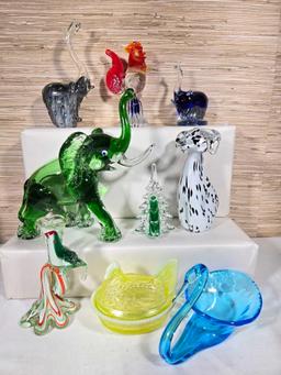 9 Art Glass Animal Figurines