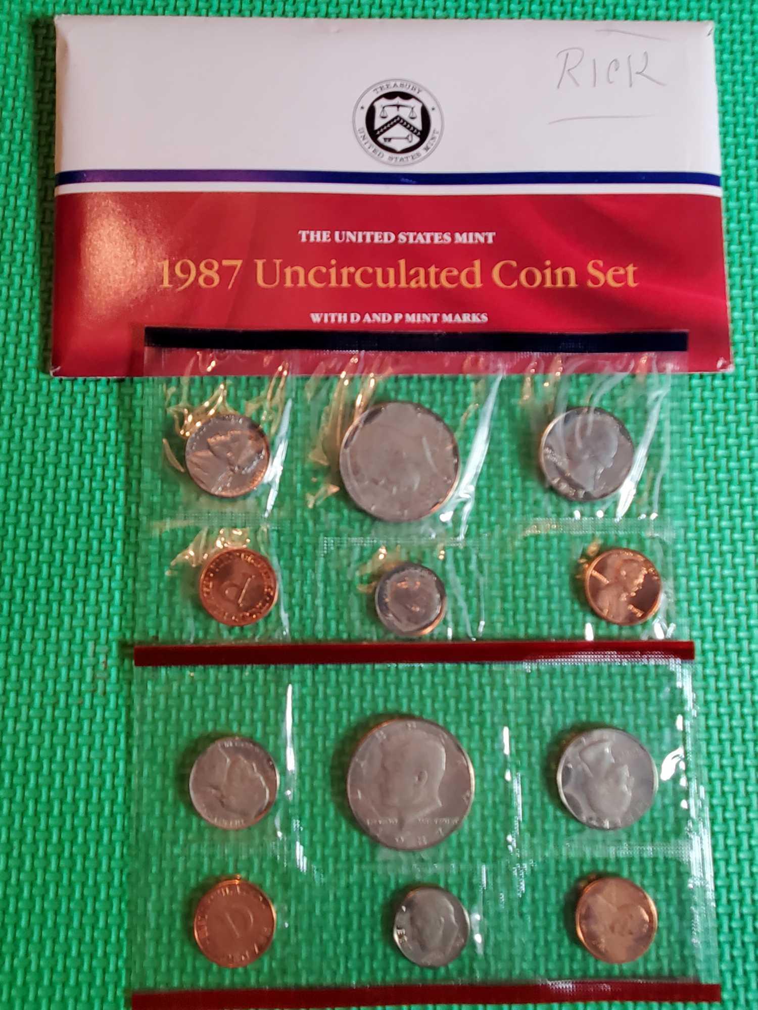 8 Proof and 2 UNC US Mint Sets, Partial Jefferson Nickel and Wheat Cent Albums, and World Coins