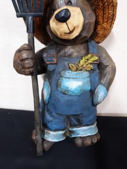 Decorative Country Bear w/ hat and rake