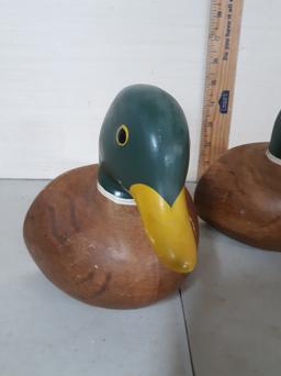 Vintage Wooden Mallard Duck Head Bookends