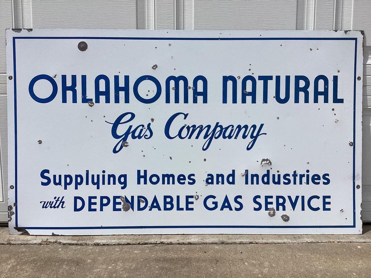 Early Oklahoma Natural Gas Double Sided Porcelain Sign