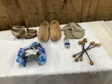 Wooden Dutch Shoes, Vintage Moccasins, shoe Supports & Vintage Hat