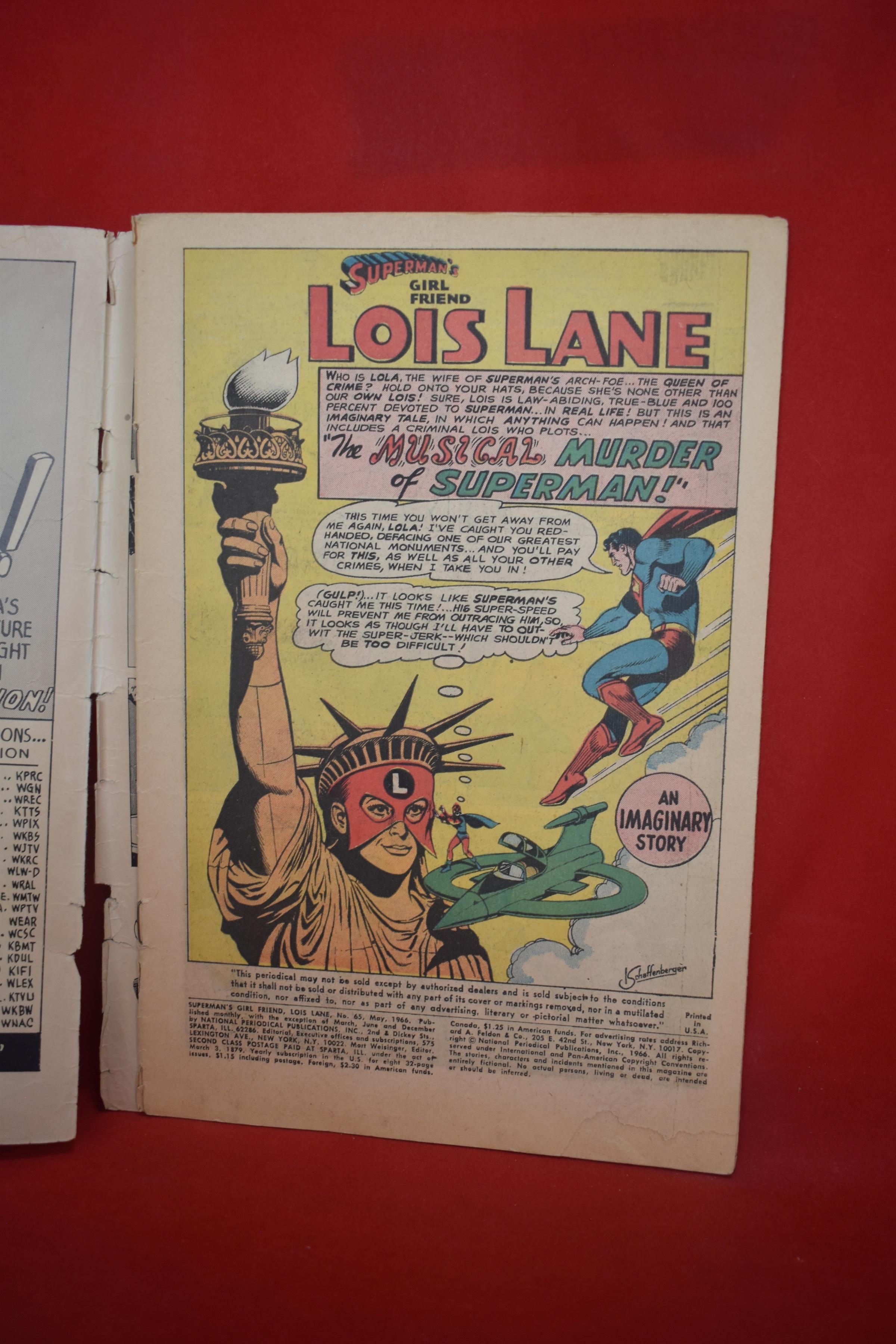 LOIS LANE #65 | MUSICAL MURDER OF SUPERMAN - 1966 | *COVER DETACHED - INK - COVER TORN - SEE PICS*