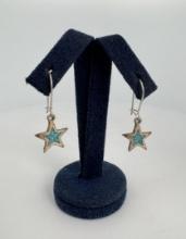 Zuni Chip Inlaid Sterling Silver Star Earrings