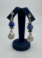 Sterling Silver Lapis Lazuli Moon Face Earrings