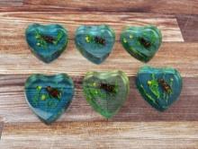 Lucite Acrylic Heart Shaped Bee Paperweights