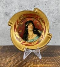 Antique Indian Maiden Tin Litho Ashtray