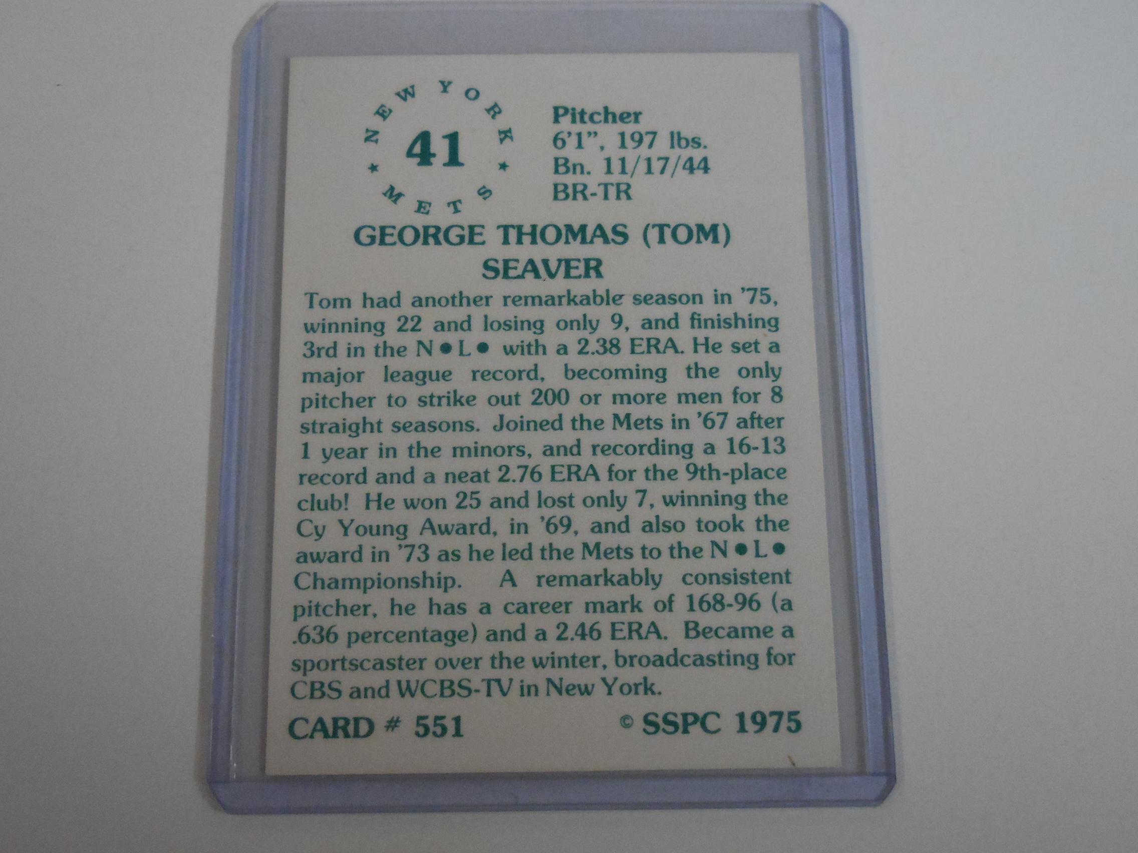 1975 SSPC #551 TOM SEAVER NEW YORK METS VINTAGE