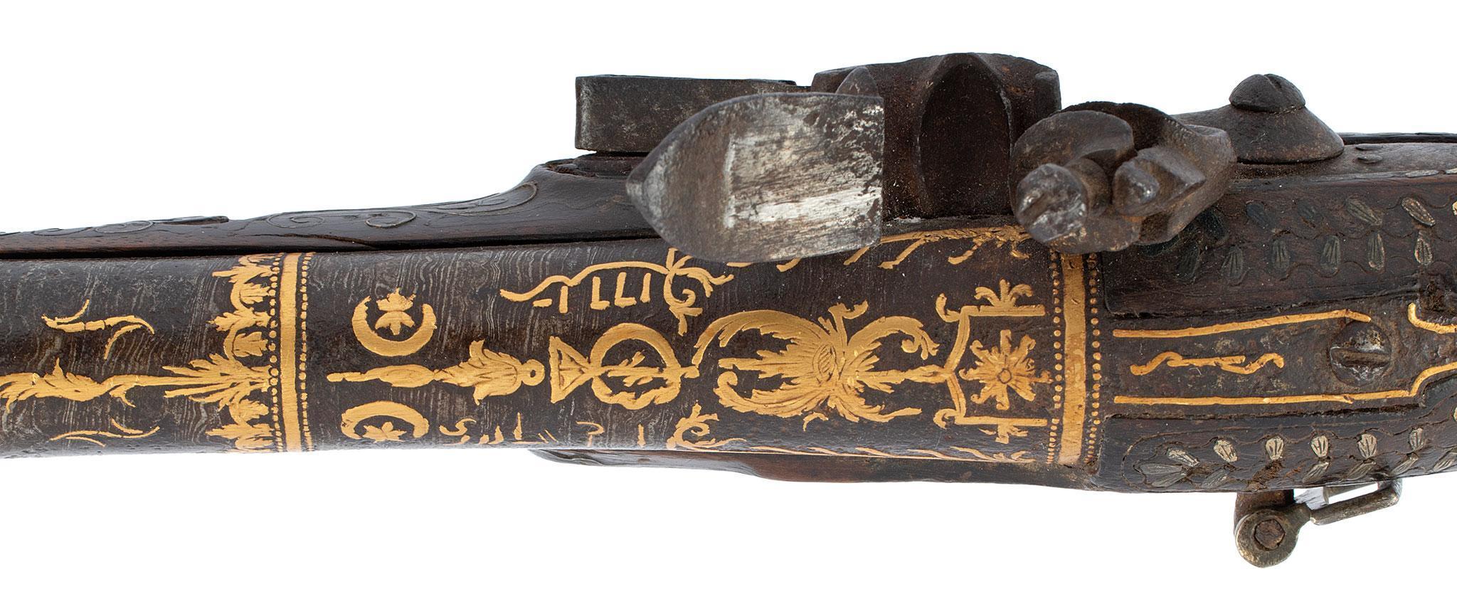 Engraved Silver And Gold Middle Eastern Flintlock Blunderbuss Pistol