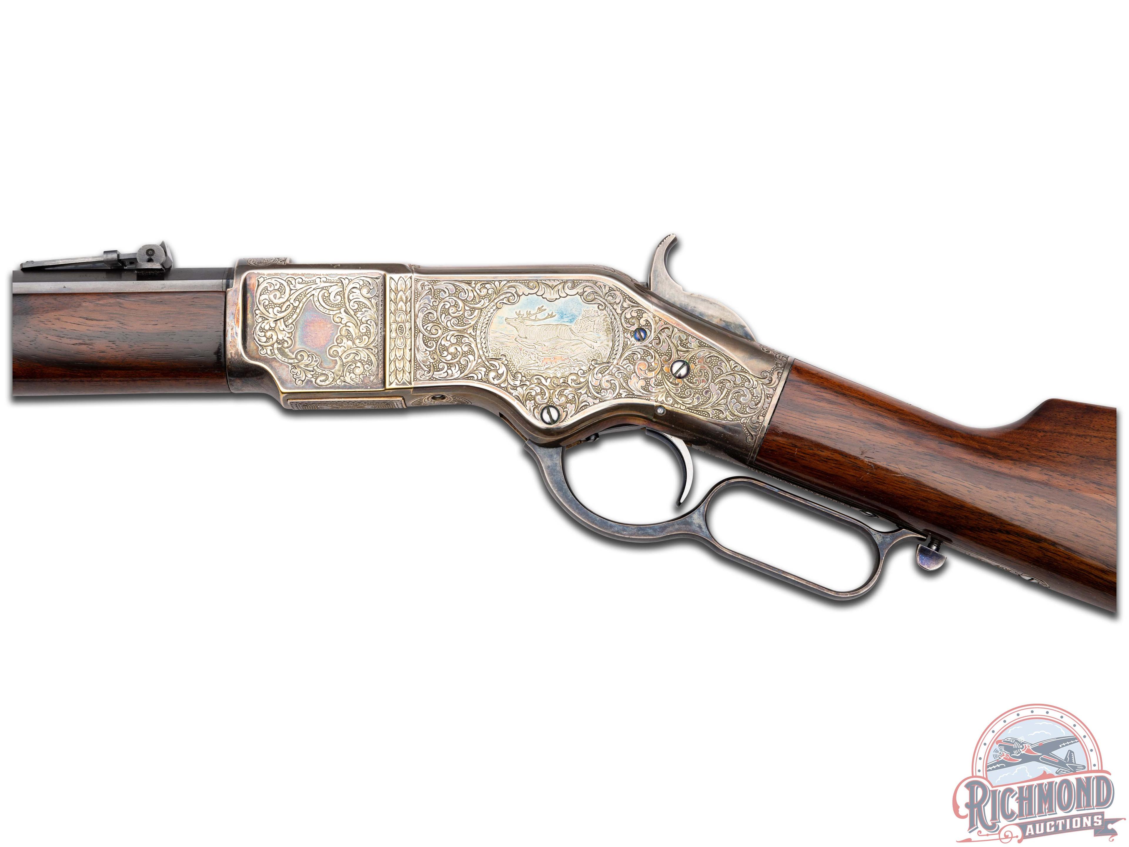 Rare A.Uberti 1866 Highly Engraved L.D. Nimschke .44-40 Lever Action Carbine Rifle & Original Box