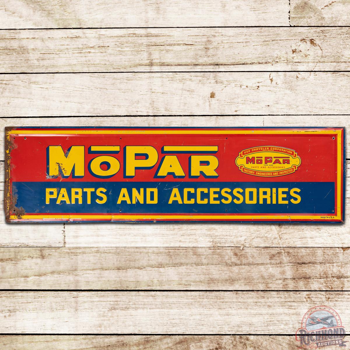 Mopar Parts and Accessories Chrysler Corporation Emb. SS Tin Sign w/ Logo