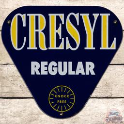 Cresyl Regular Gasoline "Knock Free" SS Porcelain Pump Plate Sign