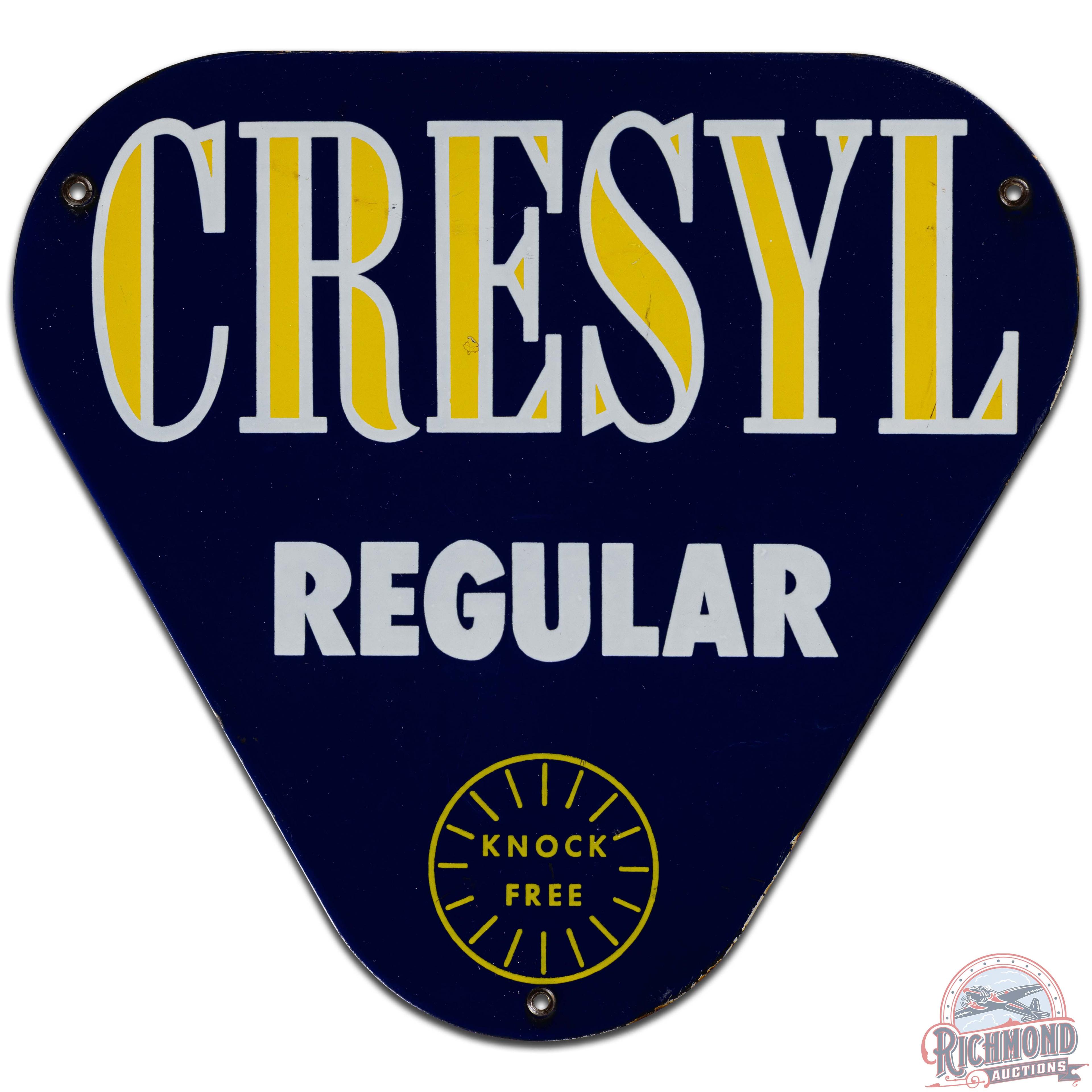 Cresyl Regular Gasoline "Knock Free" SS Porcelain Pump Plate Sign