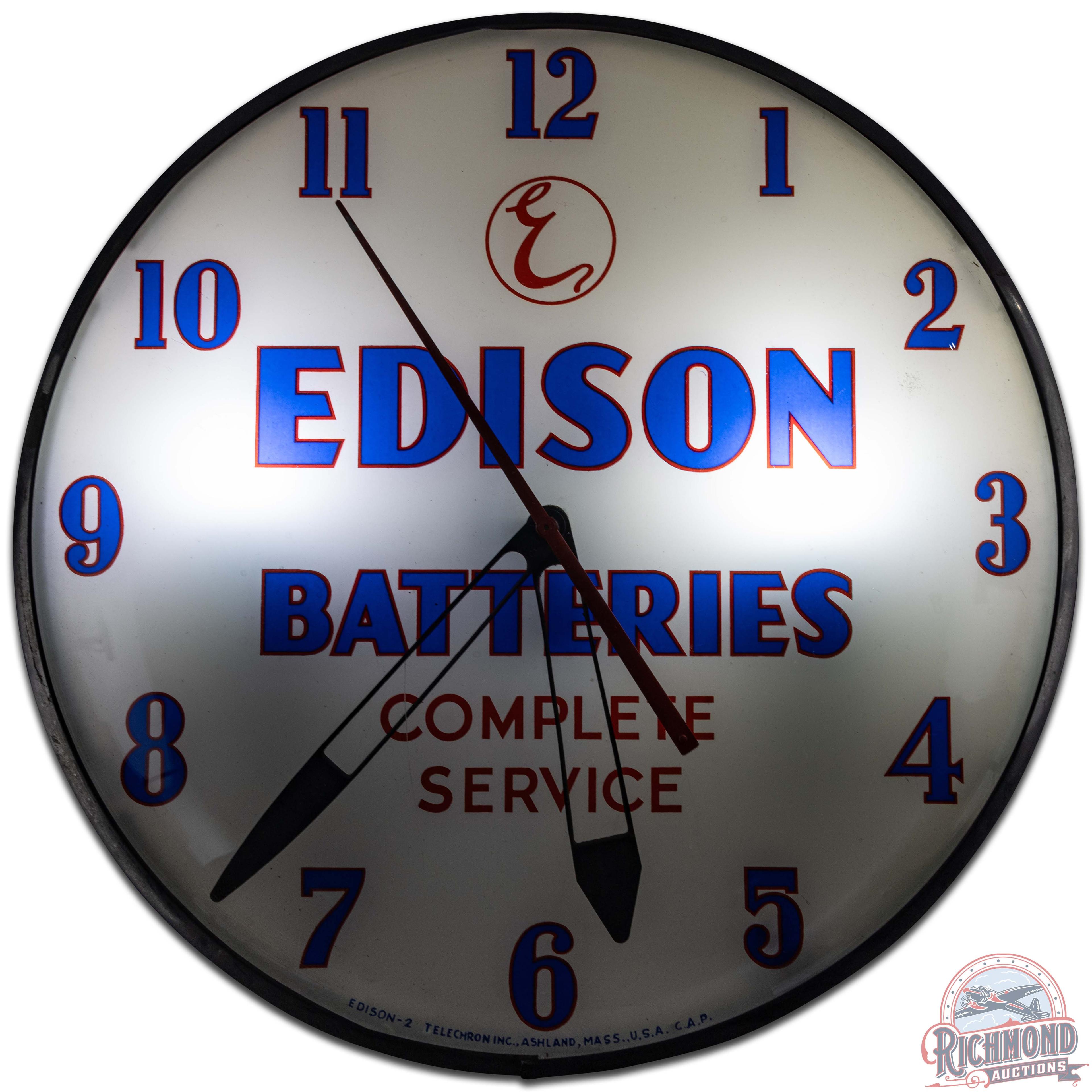 Edison Batteries Complete Service 15" Advertising Clock