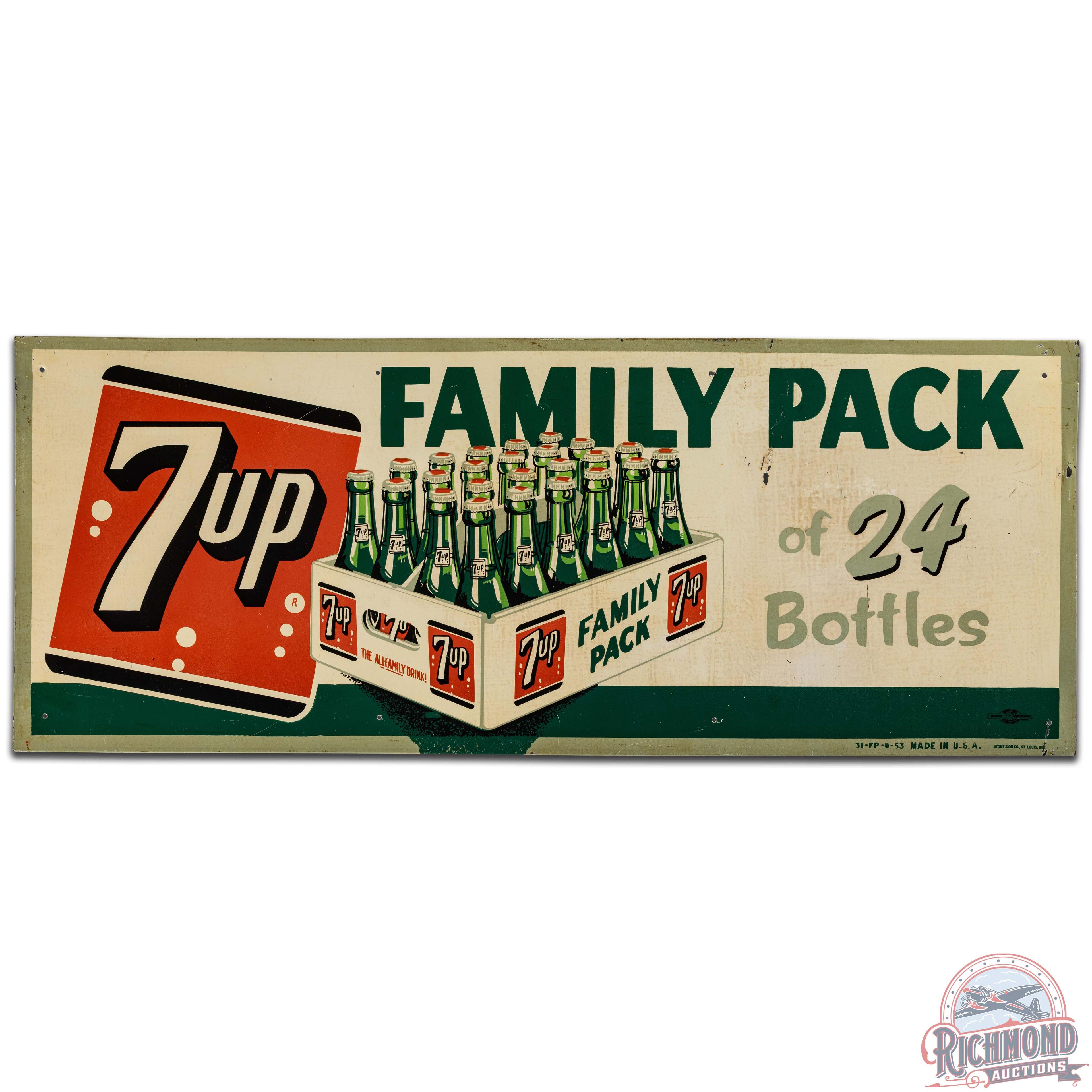1953 7up Family Pack of 24 Bottles SS Tin Sign
