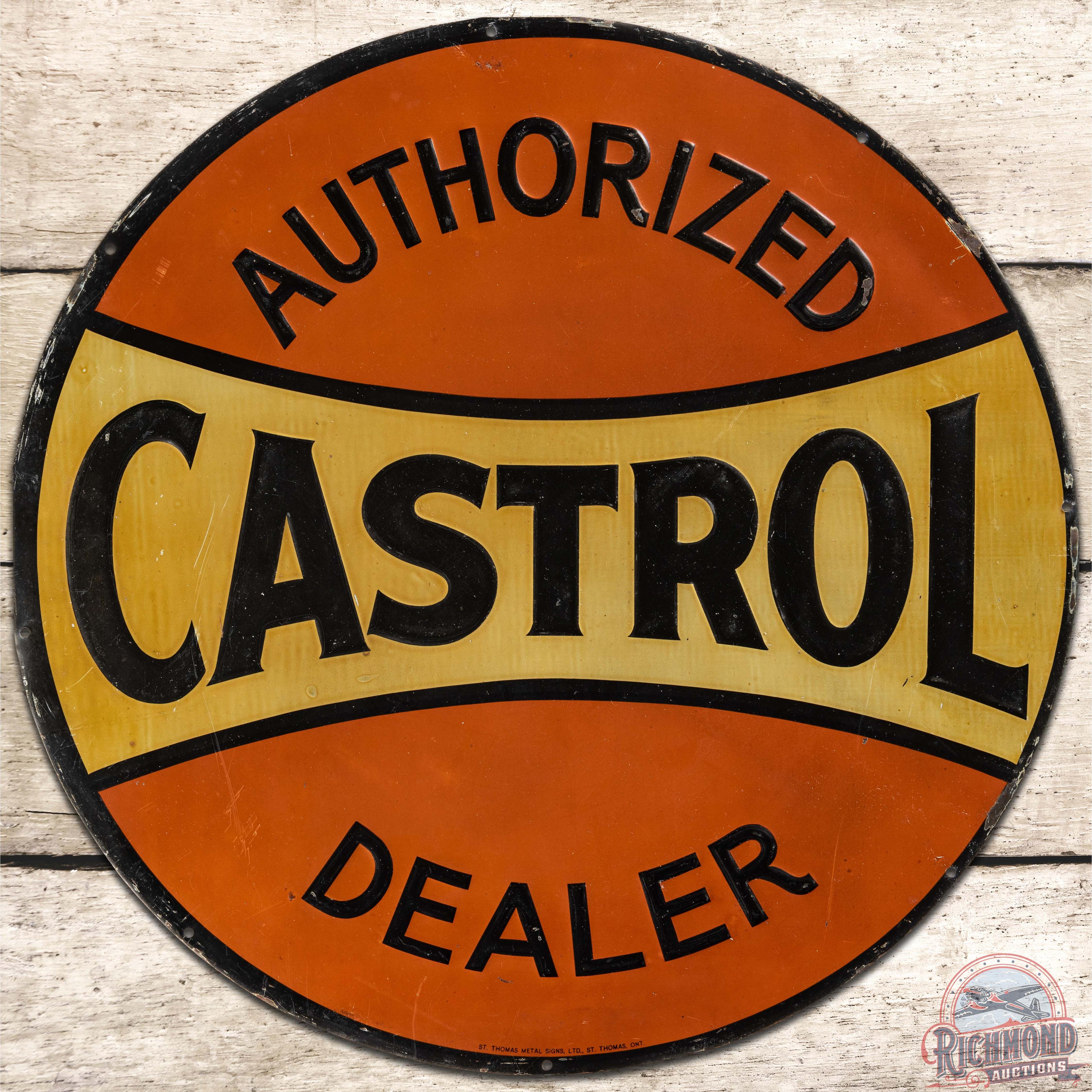 Castrol Oils Authorized Dealer 18" Emb. SS Tin Sign