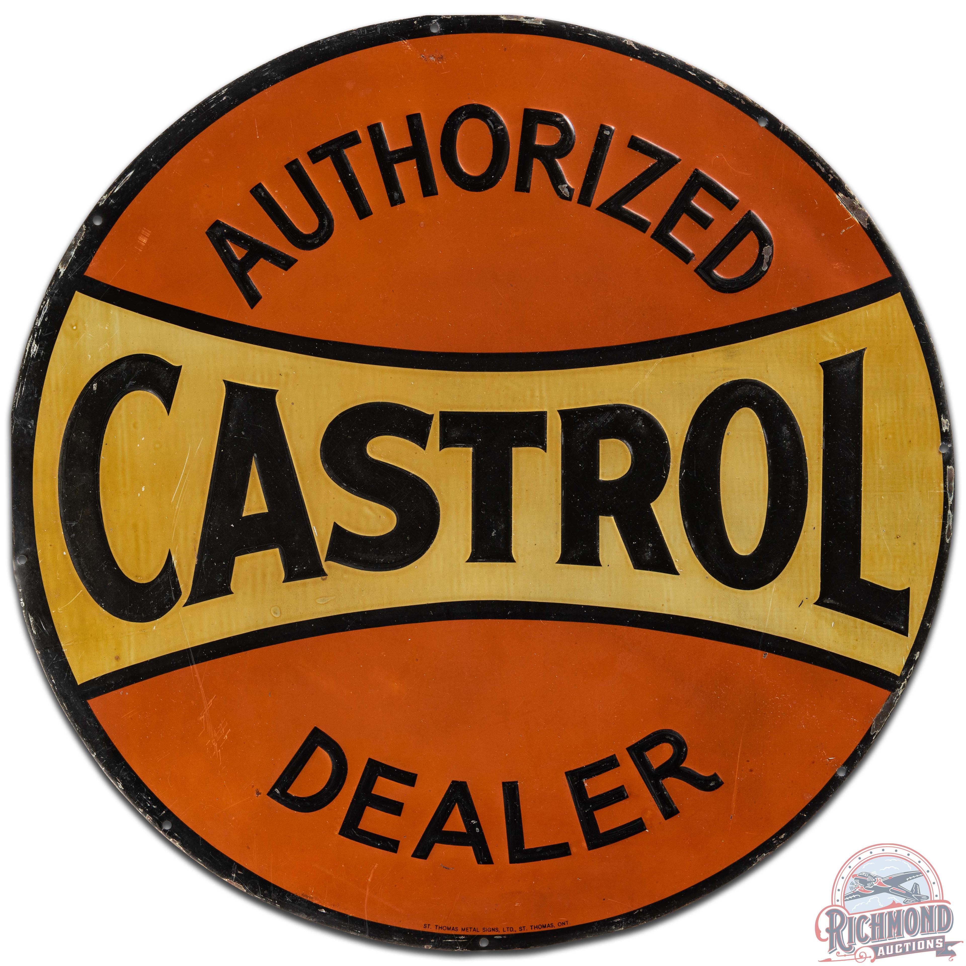 Castrol Oils Authorized Dealer 18" Emb. SS Tin Sign