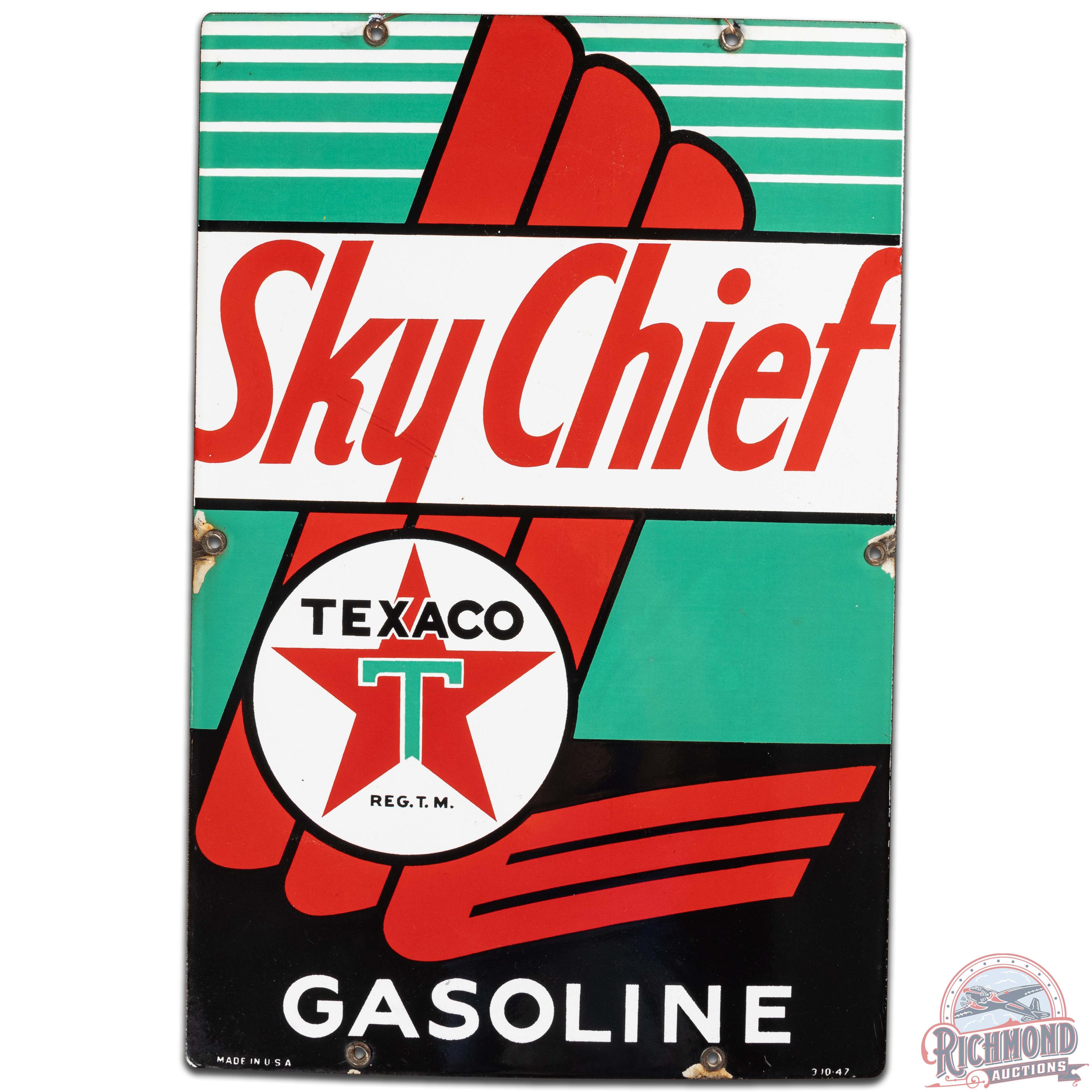 Group of 3 Texaco Gas Pump Plate Signs Sky Chief & Fire Chief