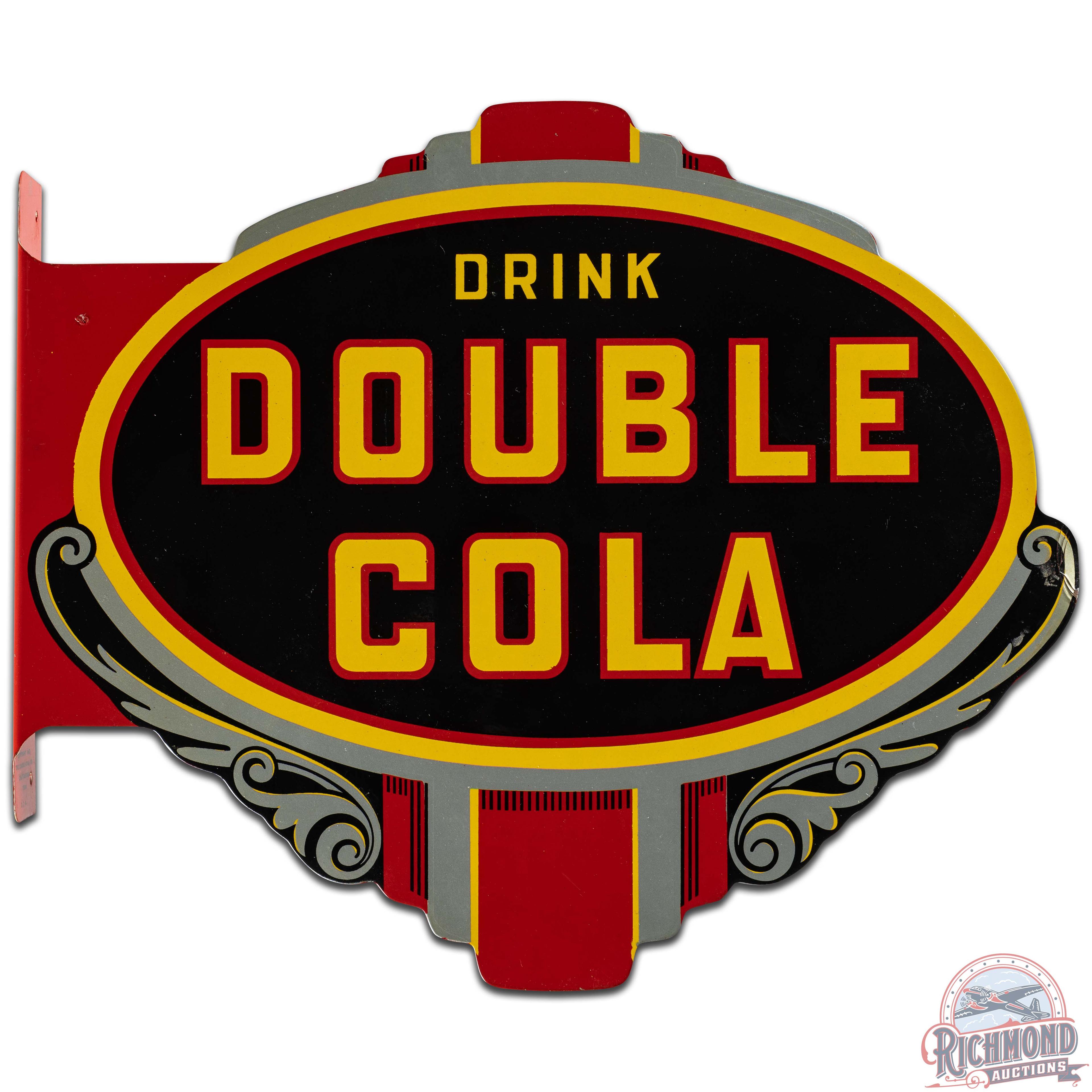 1940s NOS Drink Double Cola Die Cut DS Tin Flange Sign