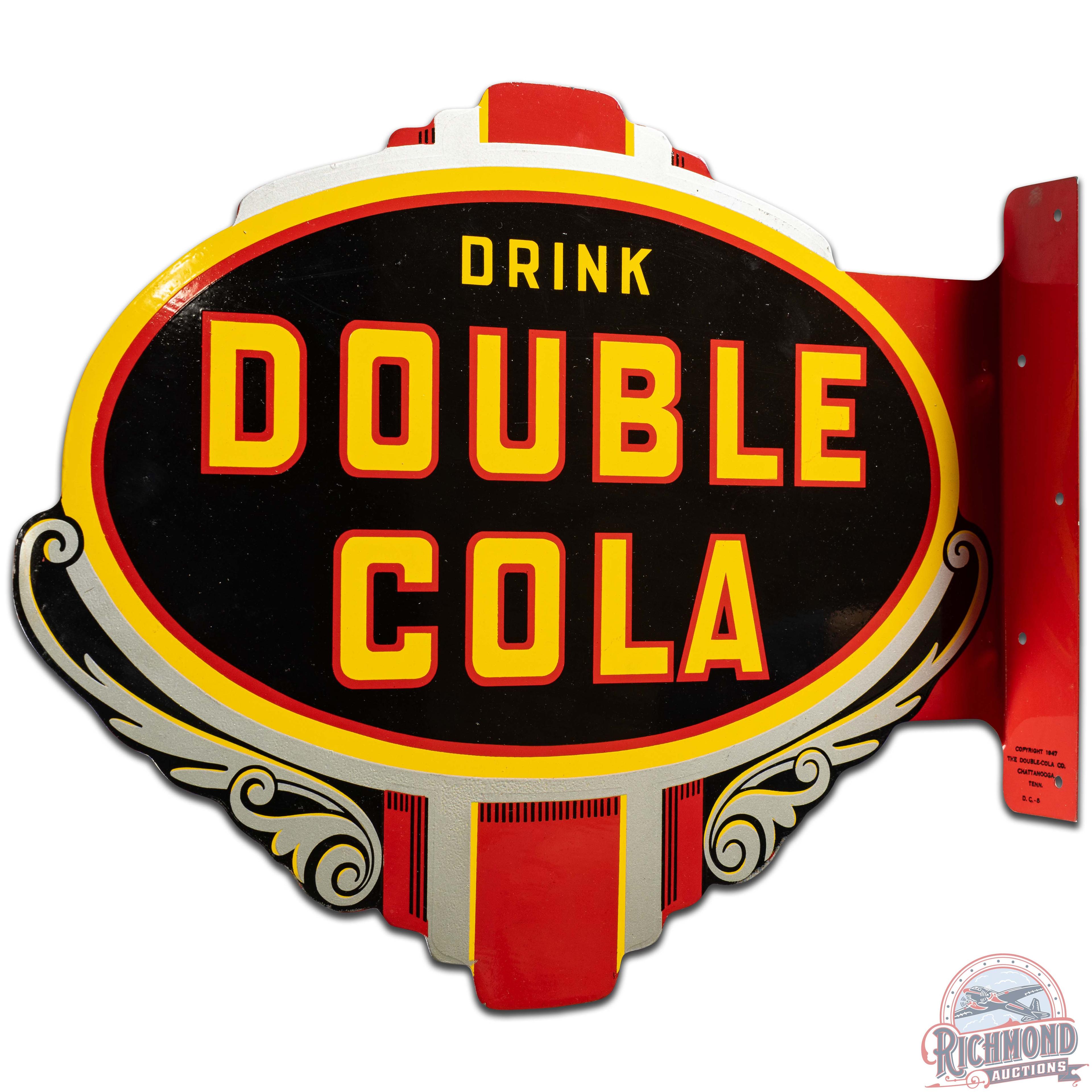1940s NOS Drink Double Cola Die Cut DS Tin Flange Sign
