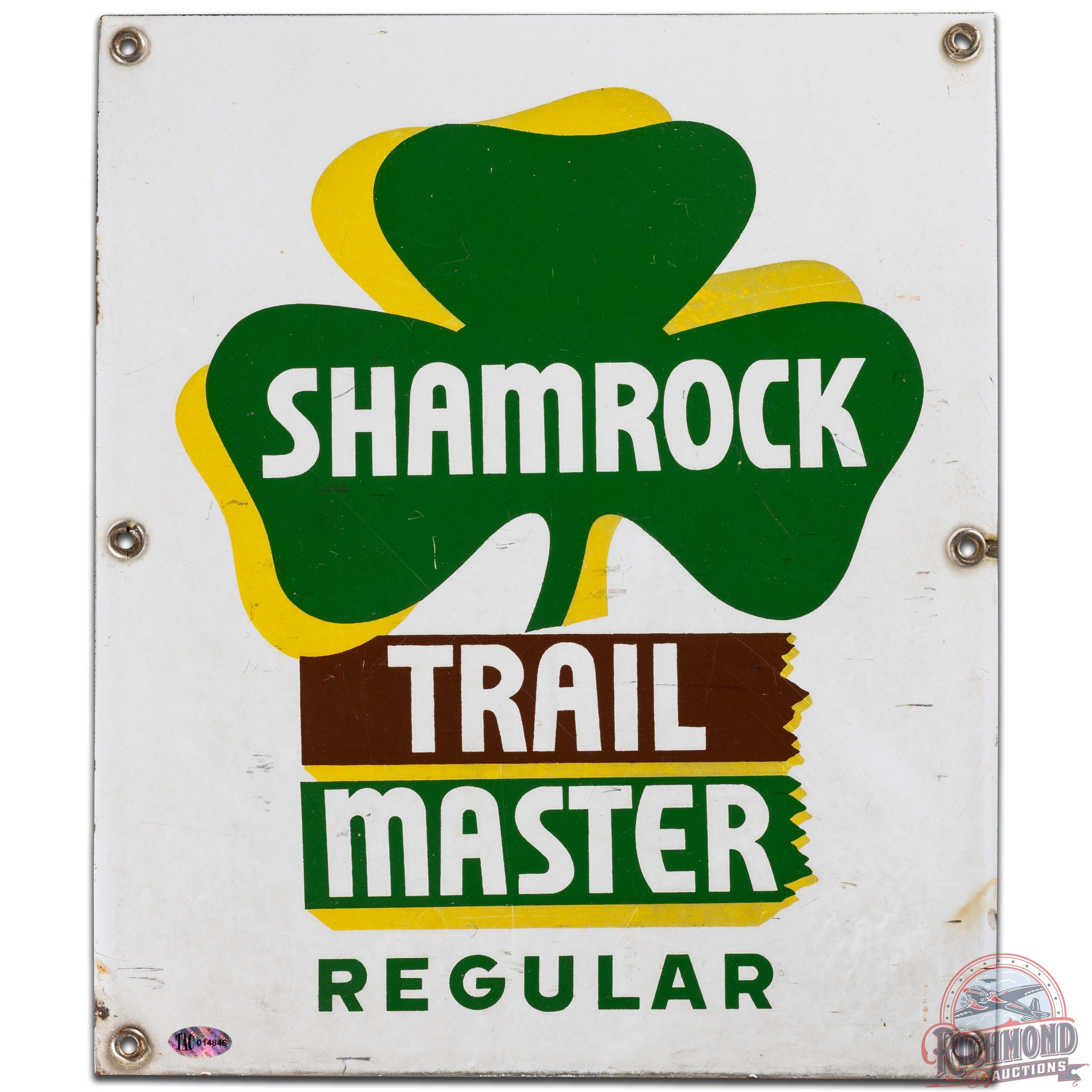 Shamrock Trail Master Regular SS Porcelain Gas Pump Plate Sign