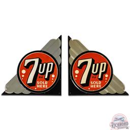 1941 NOS 7up Sold Here Two Embossed SS Tin Kick Plate Signs w/ Box