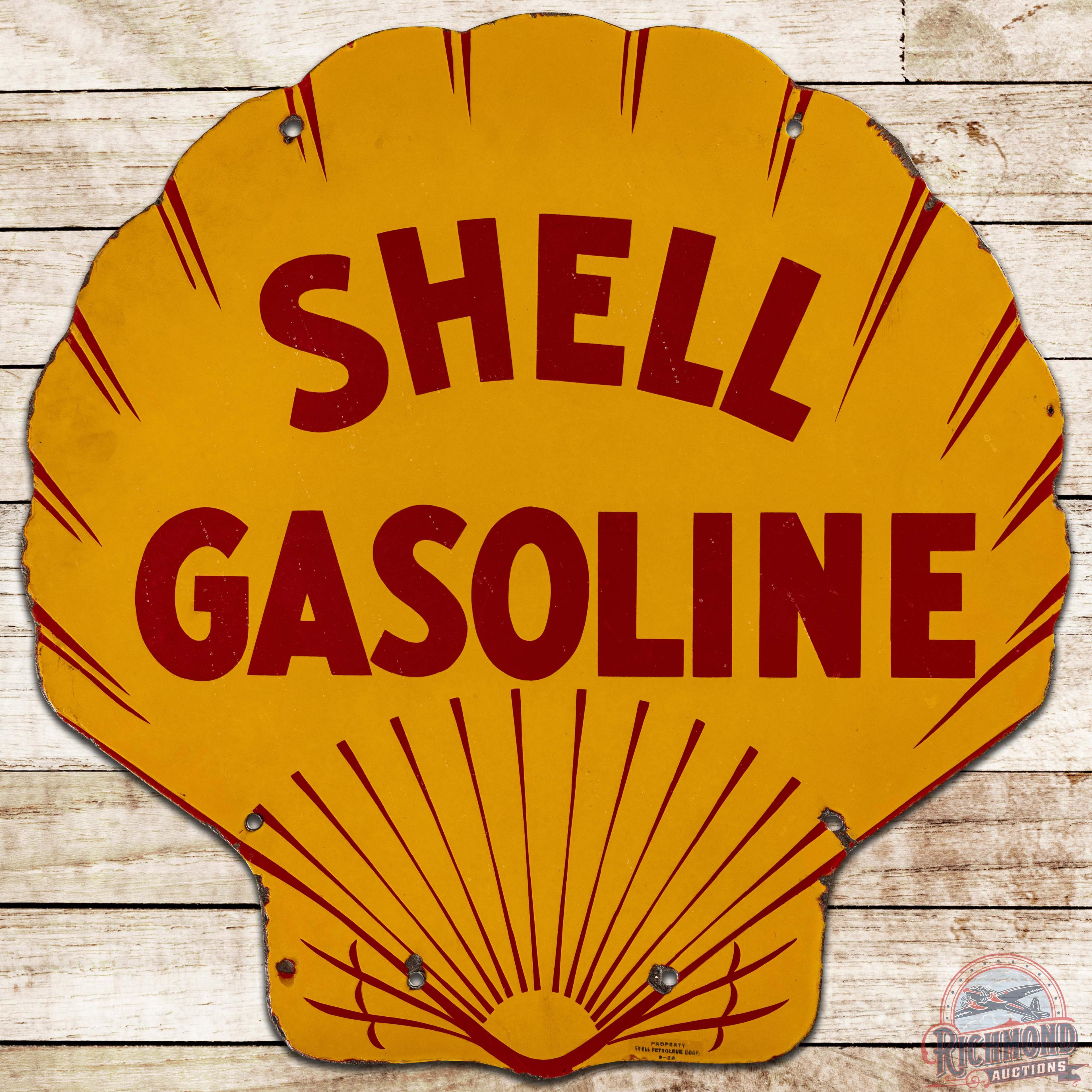 1929 Shell Gasoline 25" DS Porcelain Sign