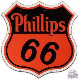 1957 Phillips 66 30" DS Porcelain Shield Sign w/ White Border