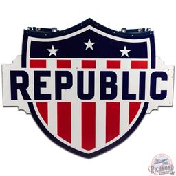 Republic Gasoline Die Cut DS Porcelain Shield Sign w/ Bracket