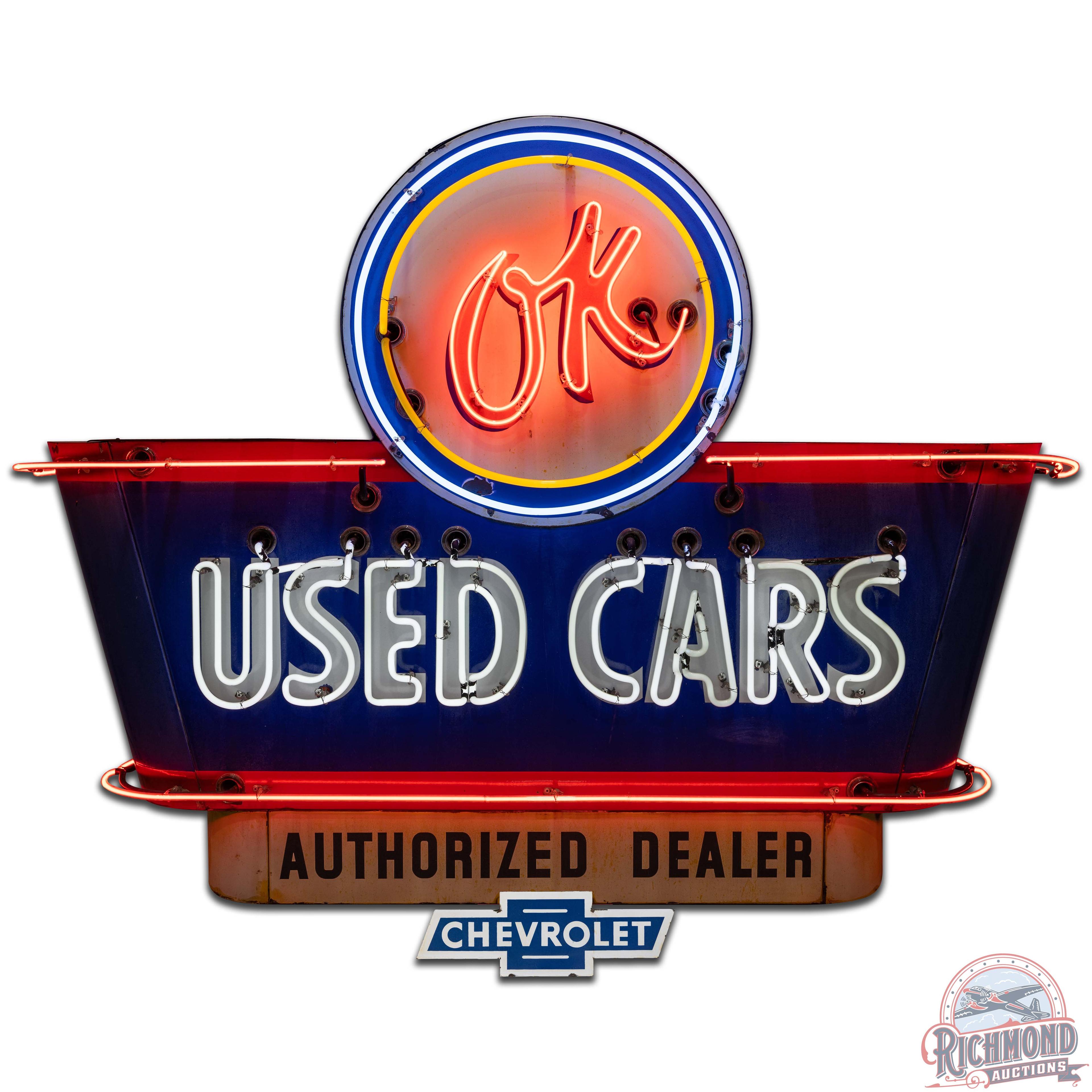 Chevrolet Ok Used Cars Authorized Dealer 6' DS Porcelain Neon Sign