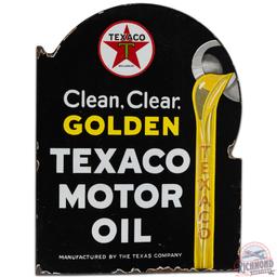 Texaco Motor Oil Clean Clear Golden DS Porcelain Flange Sign