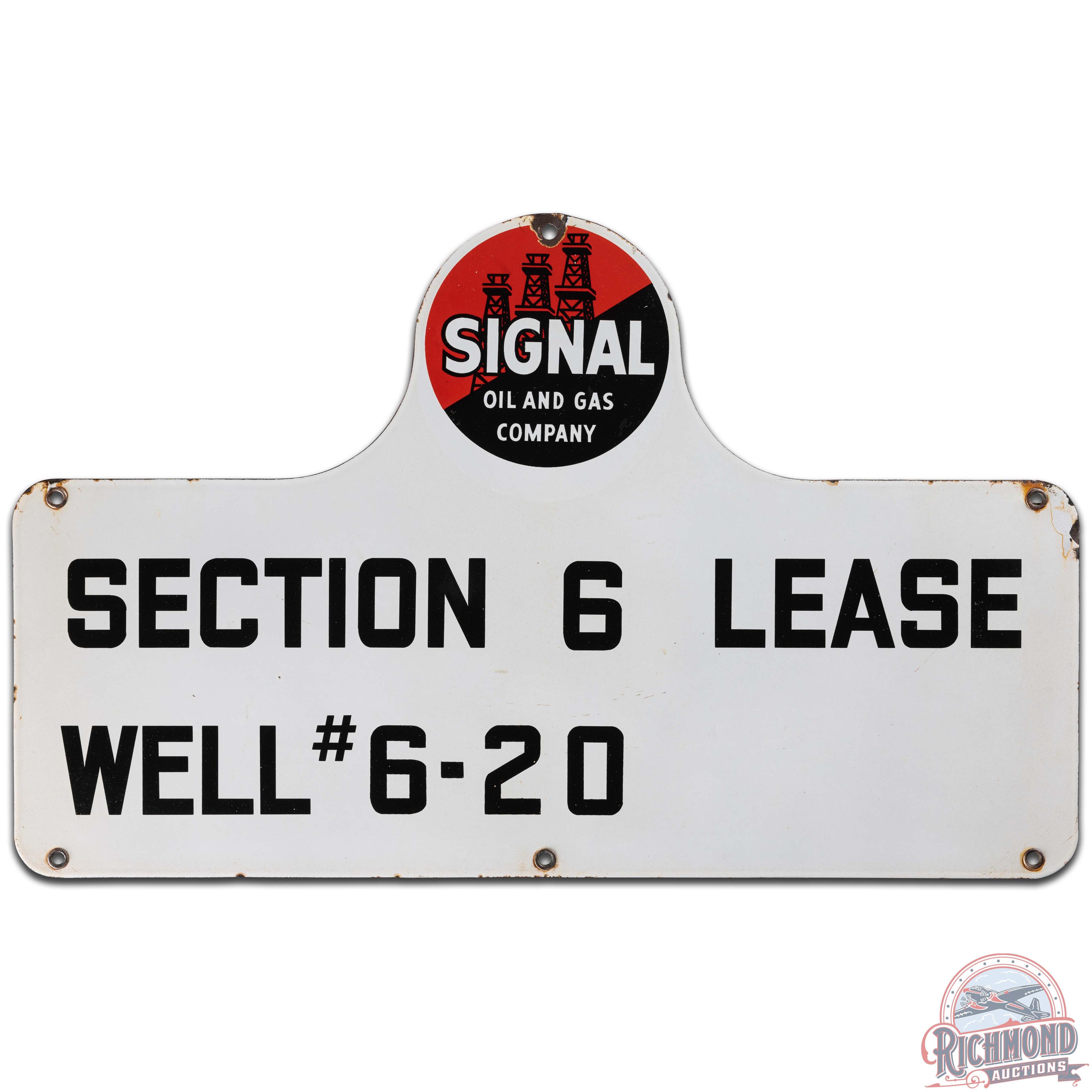 Signal and Gas Company Oil Well Lease Die Cut SS Porcelain Sign w/ Logo