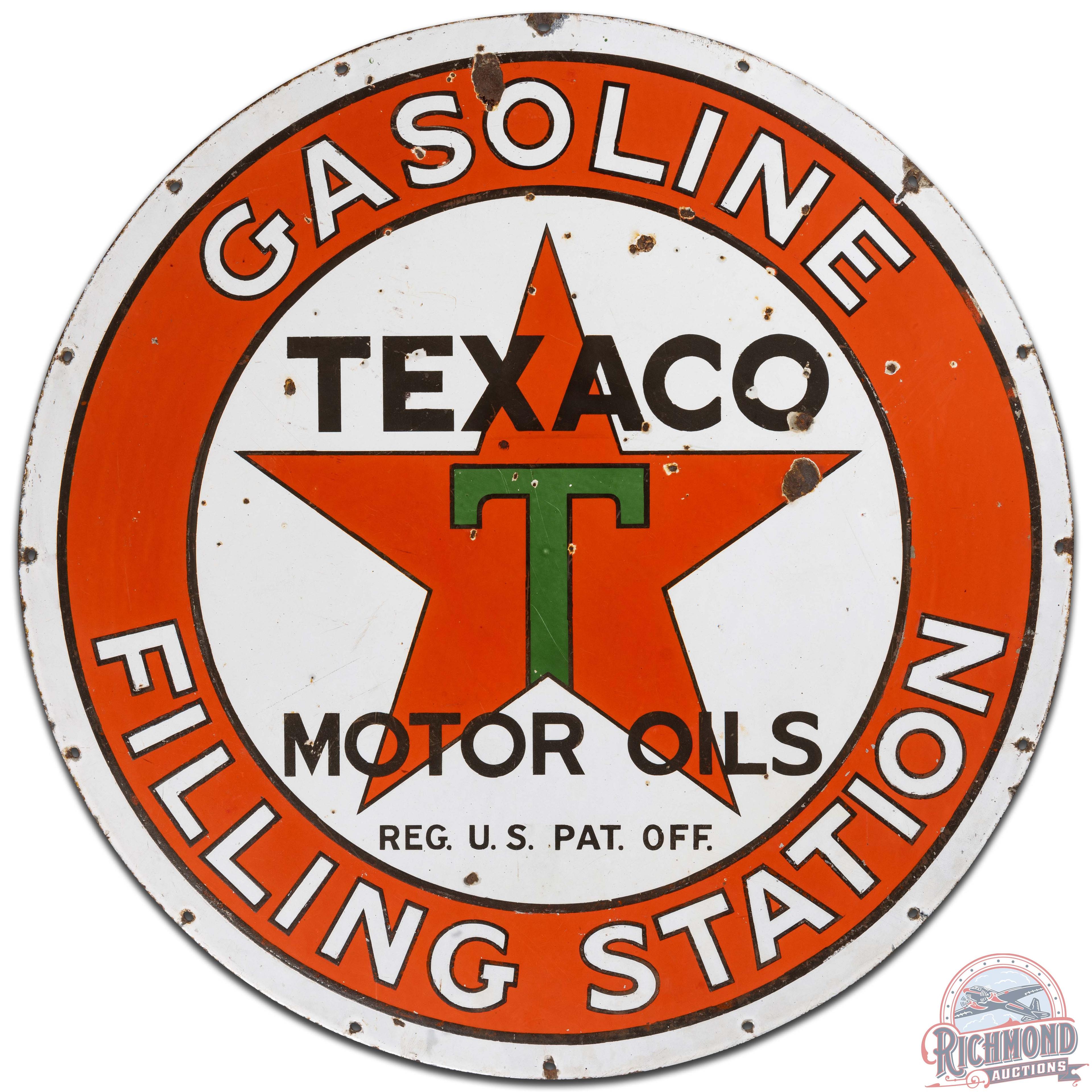Texaco Gasoline Motor Oils Filling Station 42" SS Porcelain Sign