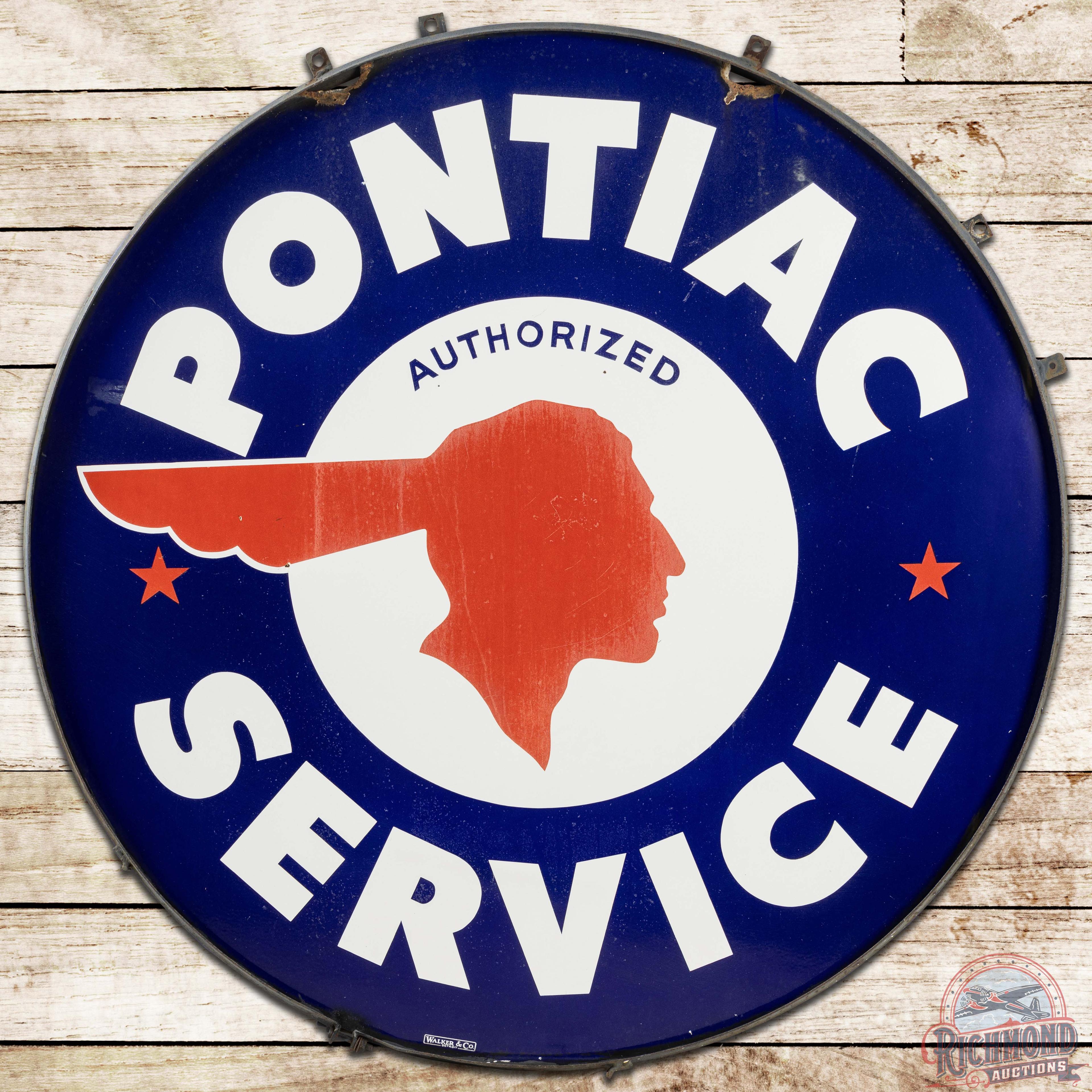 Pontiac Authorized Service 60" DS Porcelain Sign w/ Ring Full Feather