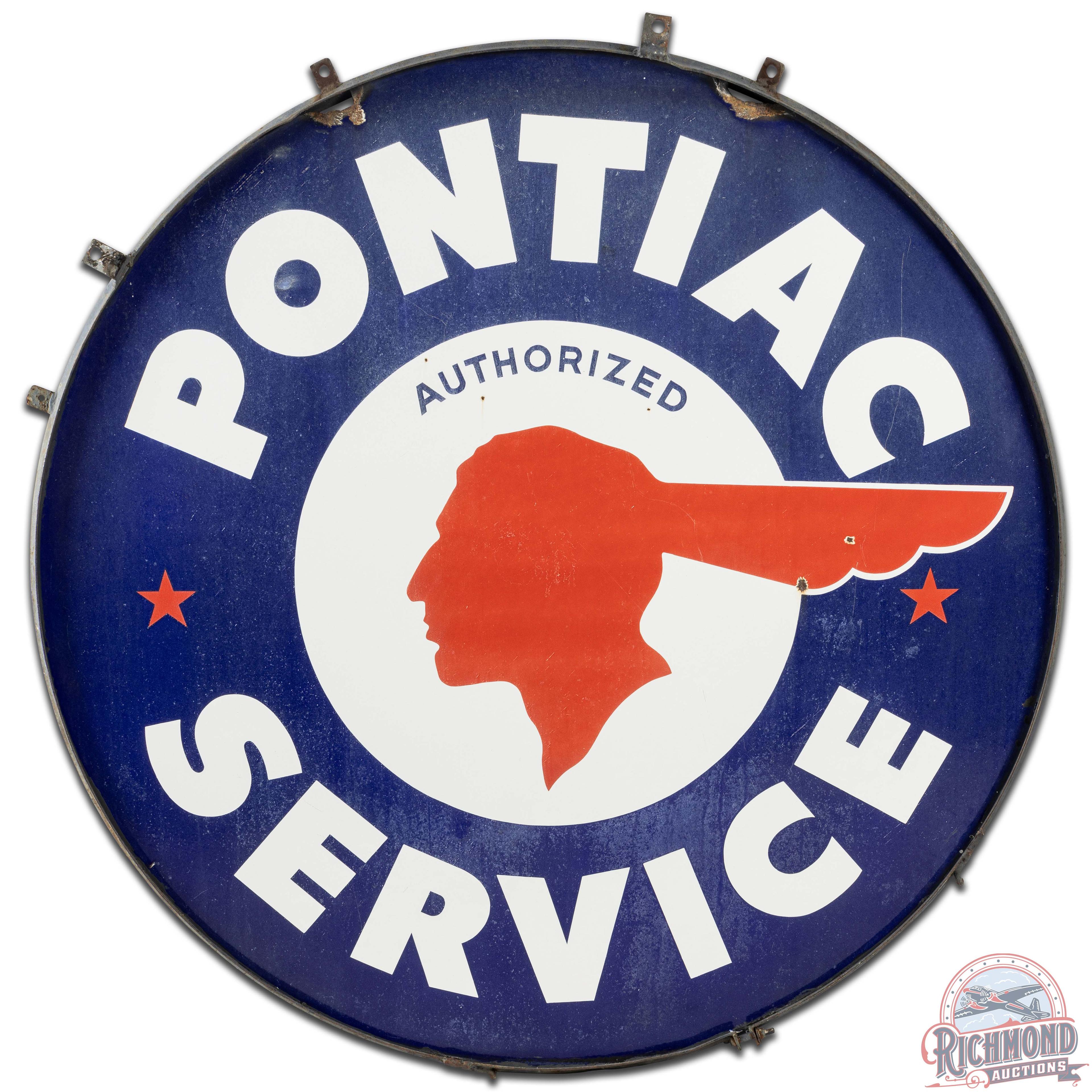 Pontiac Authorized Service 60" DS Porcelain Sign w/ Ring Full Feather