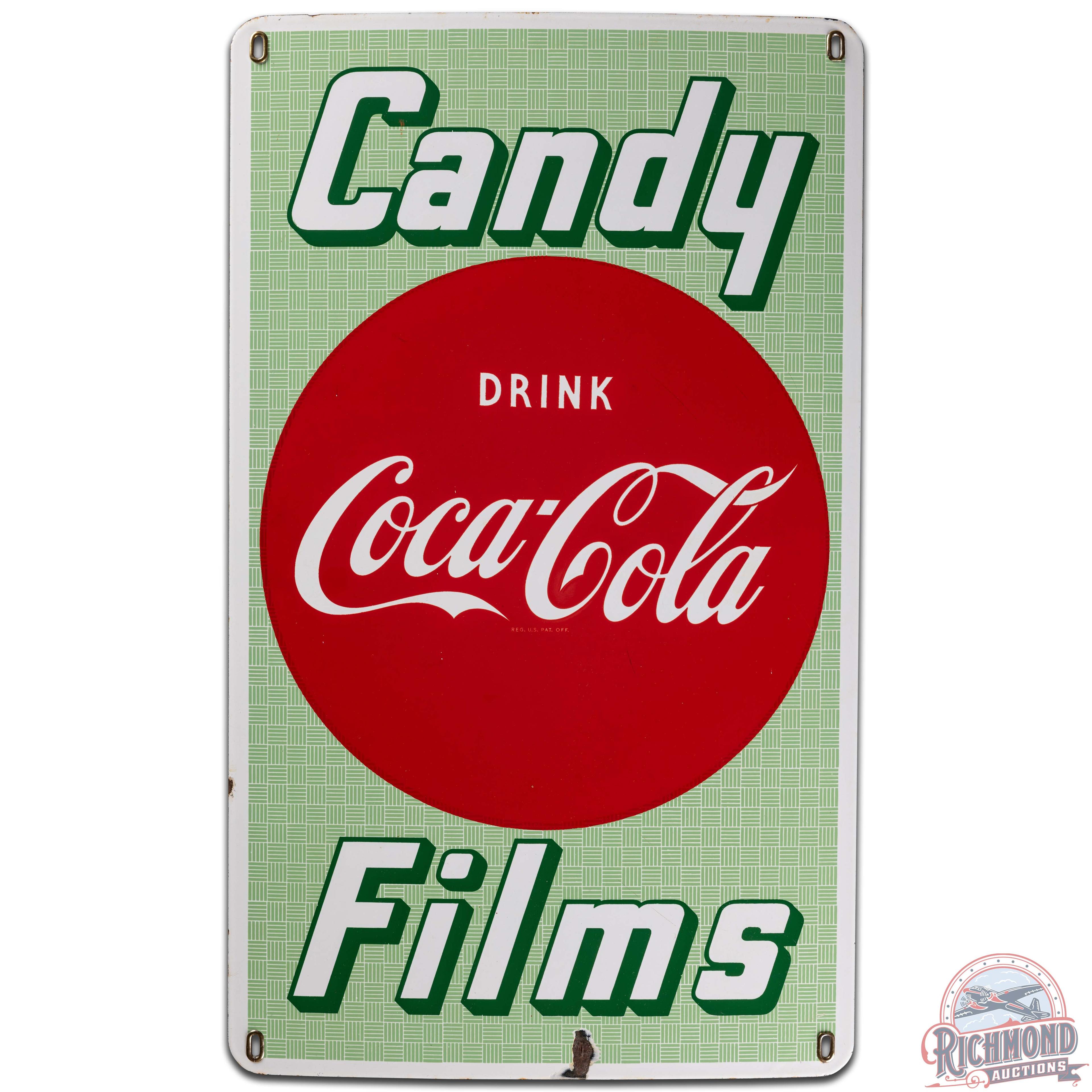 Drink Coca Cola Candy Films SS Porcelain Sign w/ Logo